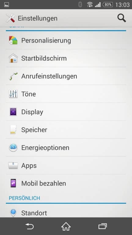 Sony Xperia Z3: Benutzeroberfläche