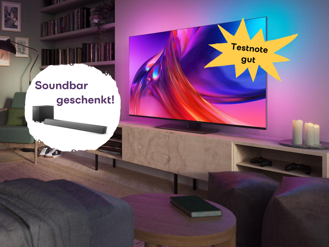 #TV-Komplettpaket: Zu diesem Philips Ambilight 4K-Fernseher gibt’s eine Soundbar geschenkt