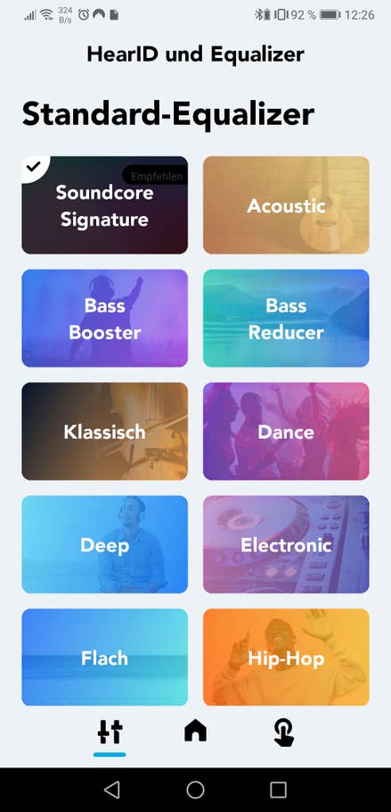 In einem weiteren Menü können werden vorprogrammierte Equalizer angeboten.