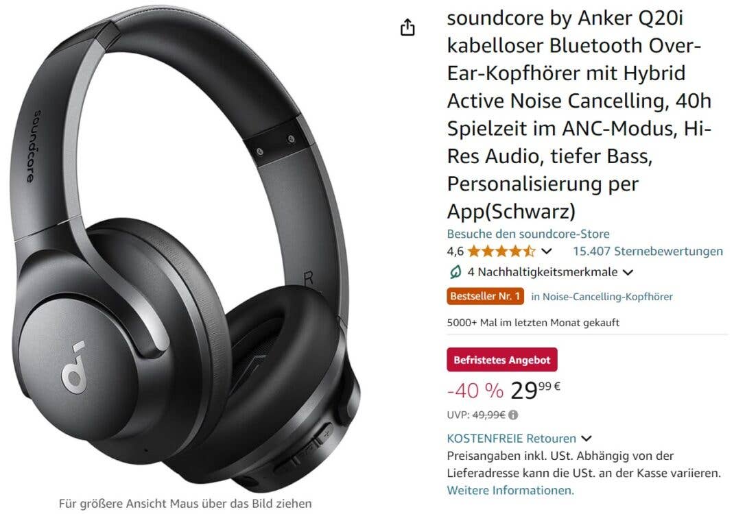 soundcore-Kopfhörer - bei Amazon gerade 40 Prozent reduziert
