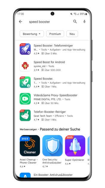 Speed Booster Apps im Play Store