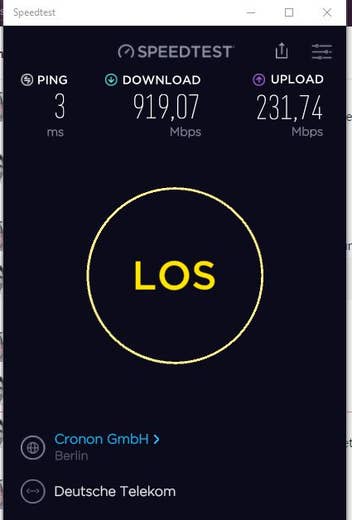 Speedtest mit Telekom-Gigabit-Anschluss