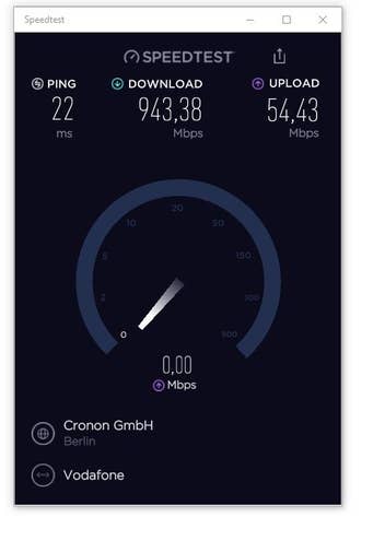 Ein Speedtest über eine Vodafone-Gigabit-Leitung