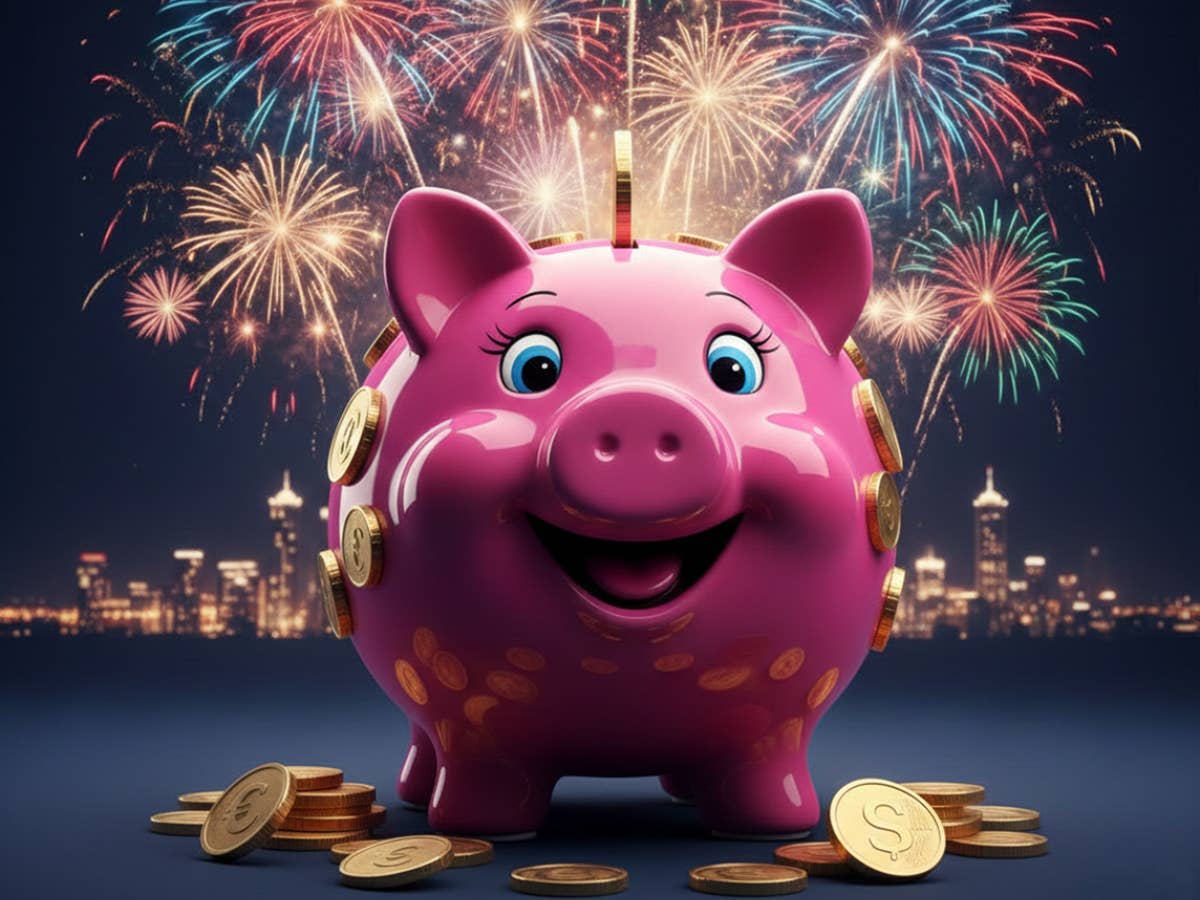 Spitze: Autobank stürmt auf Platz 1 im Festgeld-Vergleich Sparschwein mit Feuerwerk.