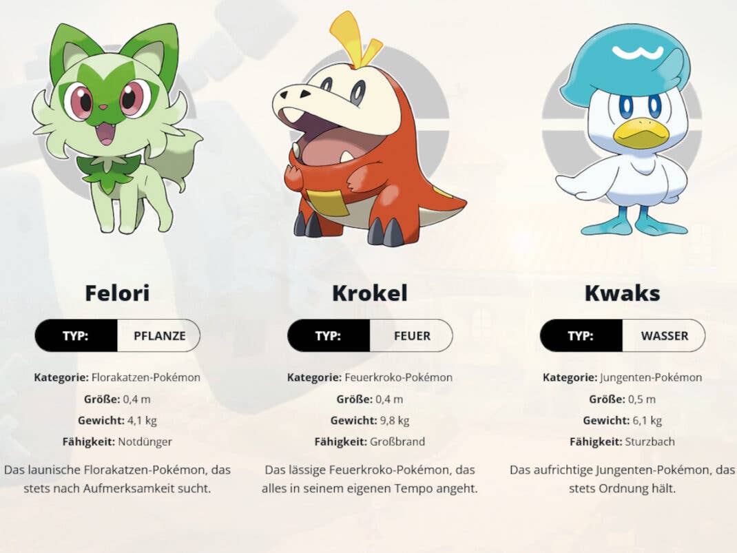 Das sind die Starter Pokémon von Pokémon Karmesin und Pokémon Purpur