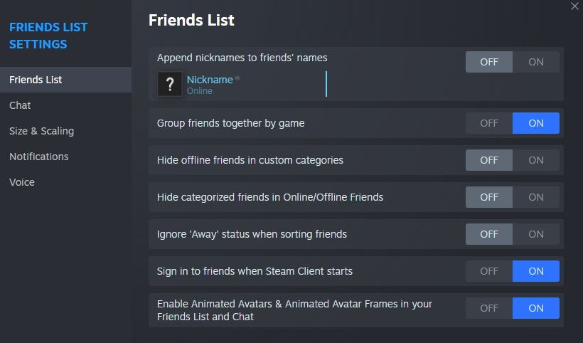 Steam Settings Freundesliste