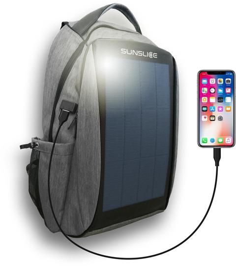 Der Solarrucksack Sunslice Zenith mit einem gekoppelten iPhone