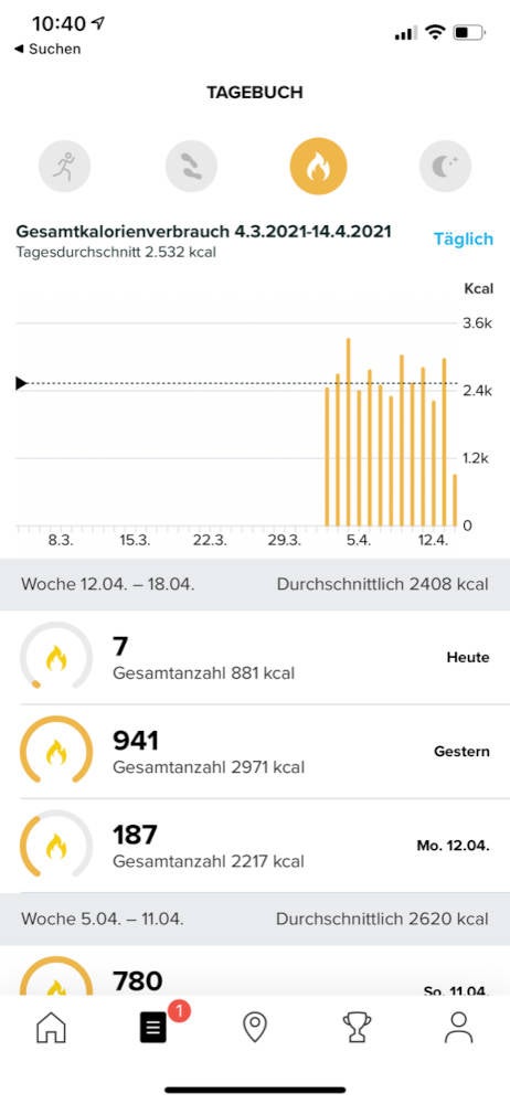 Suunto App Tagebuch