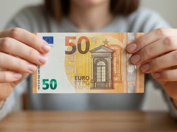 50 Euro Geldschein in der Hand einer Frau.