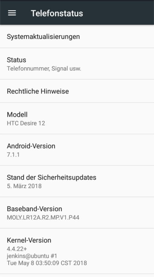 Telefonstatus des HTC Desire 12 Telefonstatus des HTC Desire 12