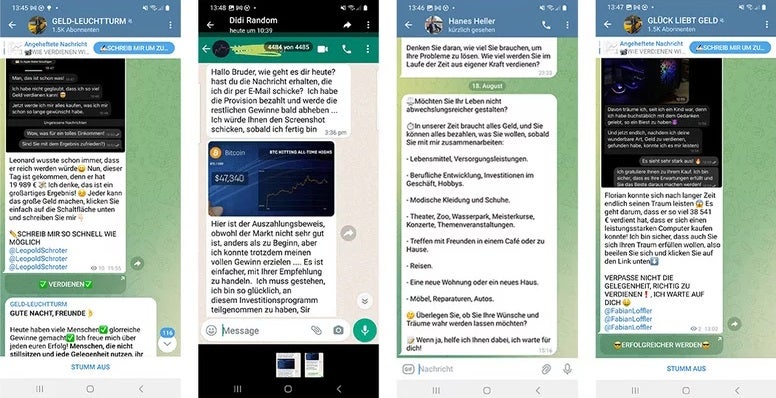 Betrügerische Investment-Gruppen auf Telegramm