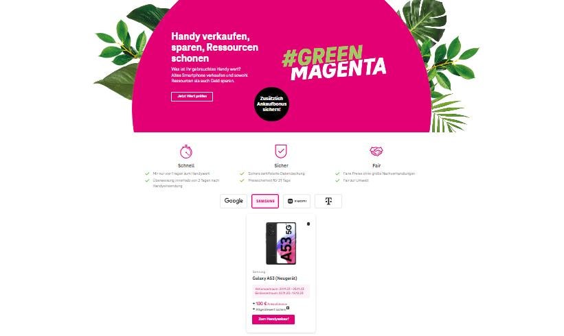 Über das Ankauf-Portal der Telekom kommst du für 179€ an das Galaxy A53.