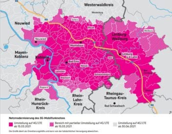 Eine Landkarte mit dem Testgebiet der Telekom