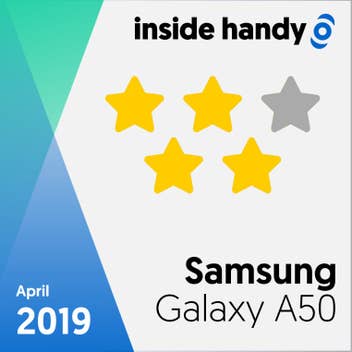 Testsiegel des Samsung Galaxy A50 mit 4 von 5 Sternen.