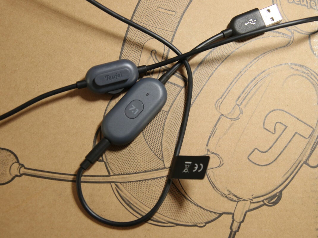 Ein Bild des Kabels des Teufel ZOLA Headsets mit 7.1 Soundkarte.