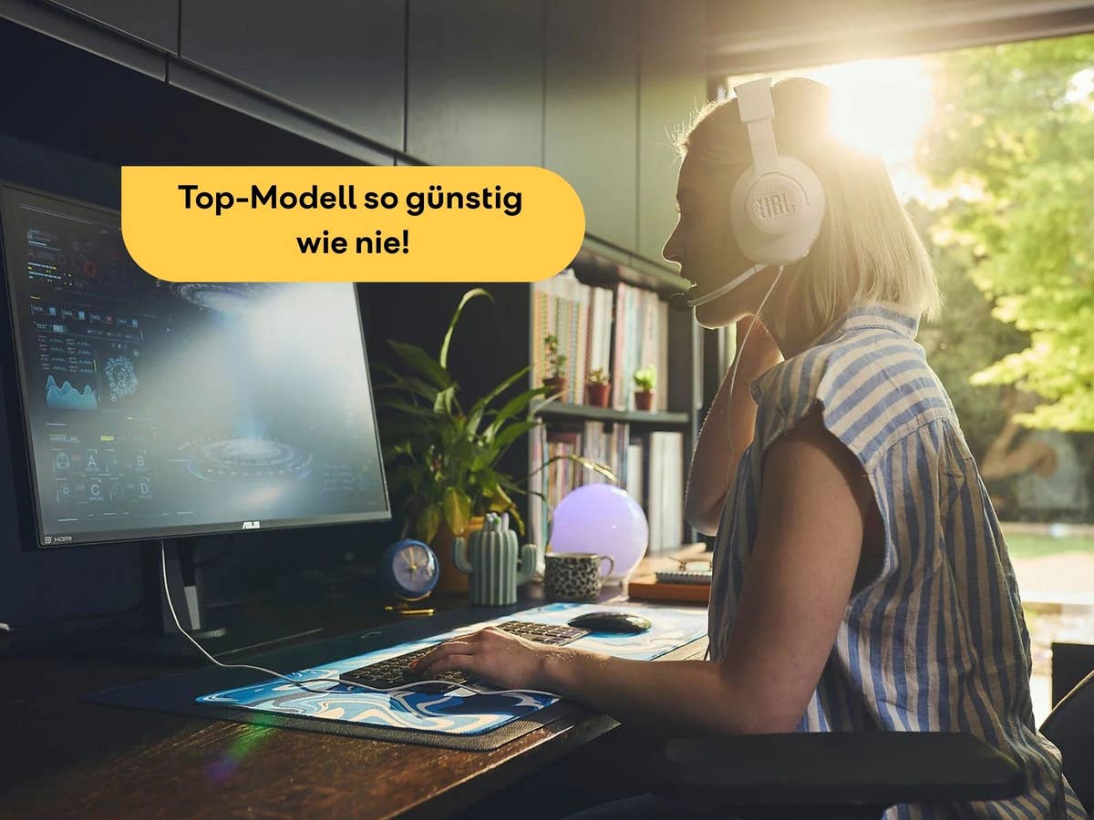 Frau sitzt an einem PC