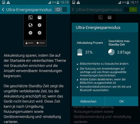 Ultra-Energiesparmodus des Samsung Galaxy S5