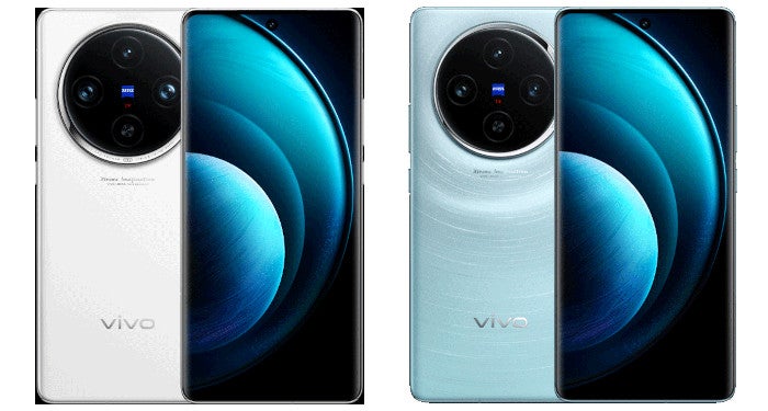 Vivo X100 und Vivo X100 Pro in der Front- und Rückansicht.