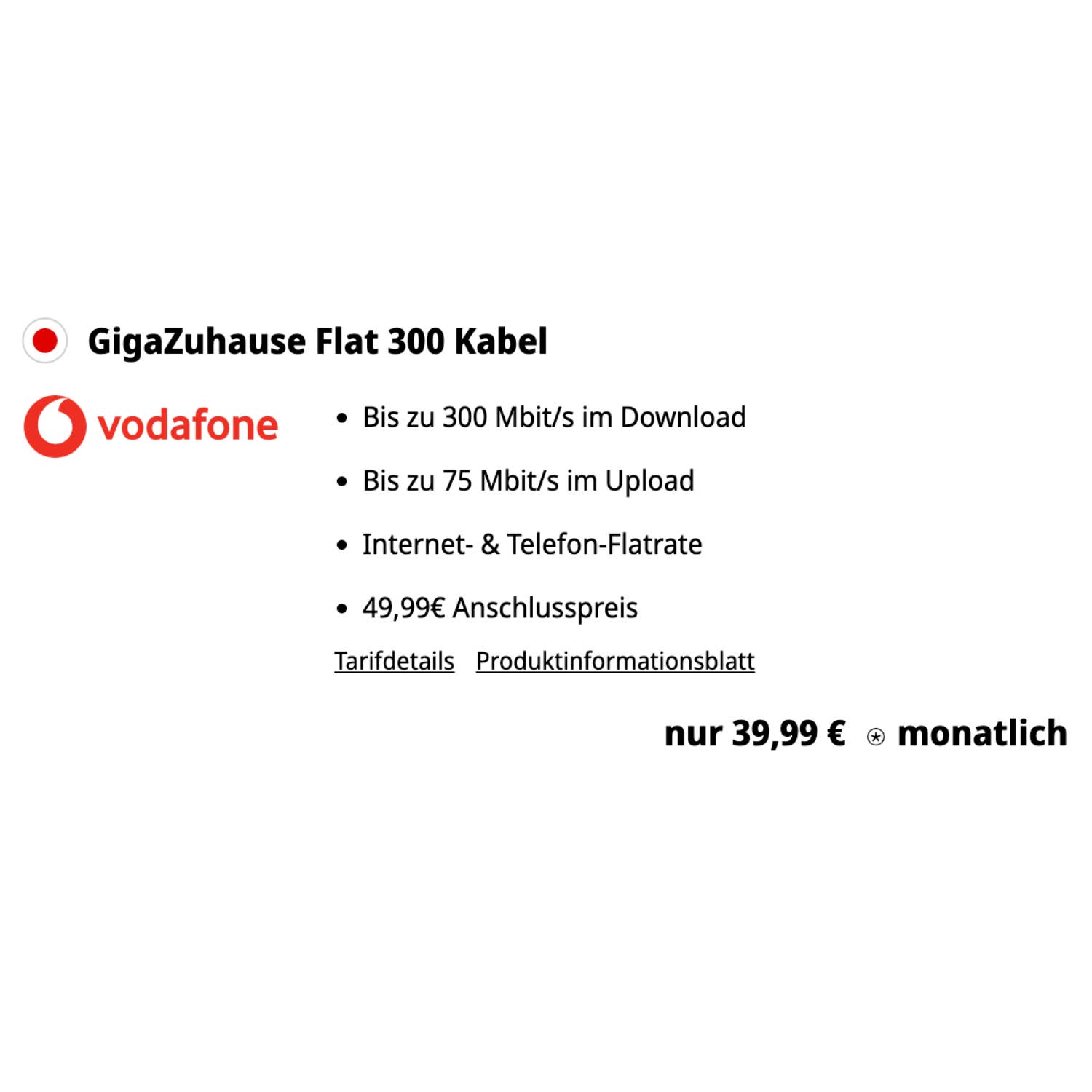 Vodafone GigaZuhause Flat 300 Kabel