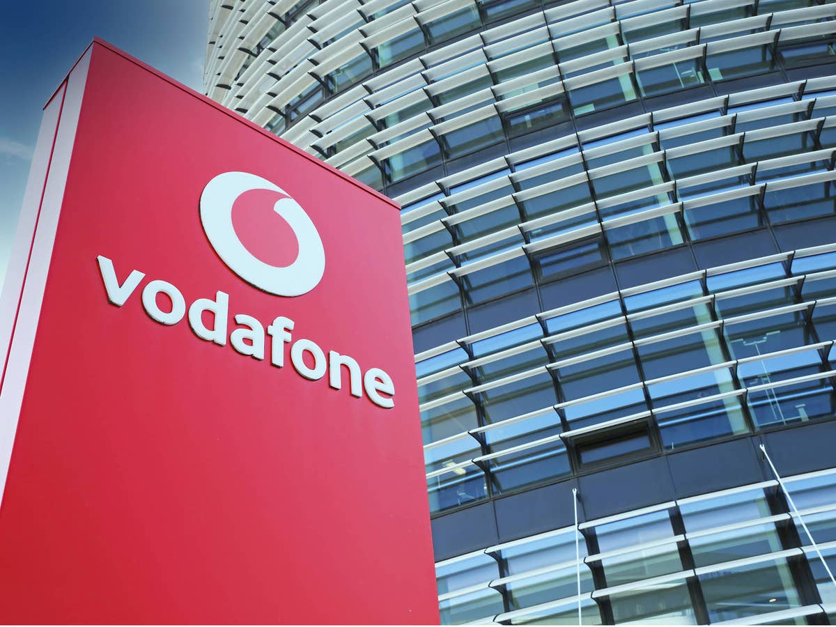 Vodafone-Logo am Vodafone-Campus in Düsseldorf.