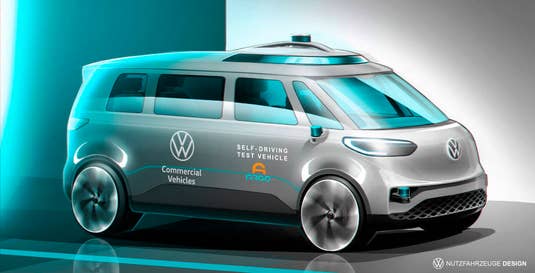 Volkswagen ID.Buzz mit Kameratechnik für autonomes Fahren.
