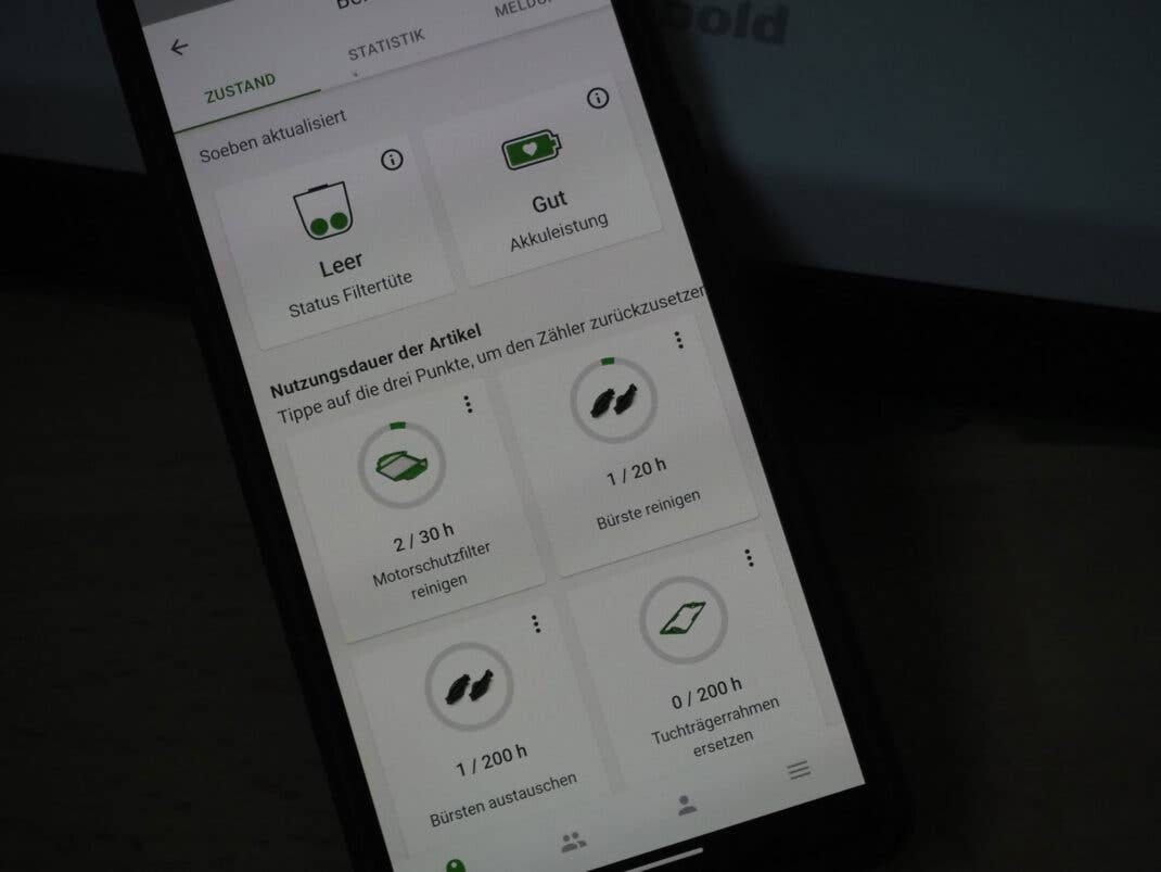 MyKobold-App mit Zustandsberichten aller Verschleißteile des Kobold VK7 Akku-Staubsaugers