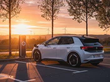 VW ID.3 im Sonnenlicht an einer Ladesäule