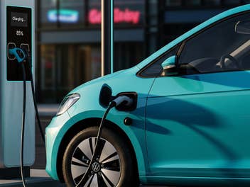 E-Auto von Volkswagen an einer Ladesäule.