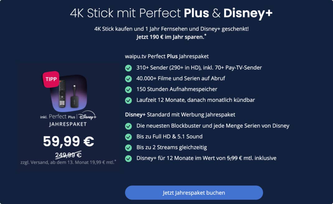 waipu.tv Angebot mit Disney+ Abo