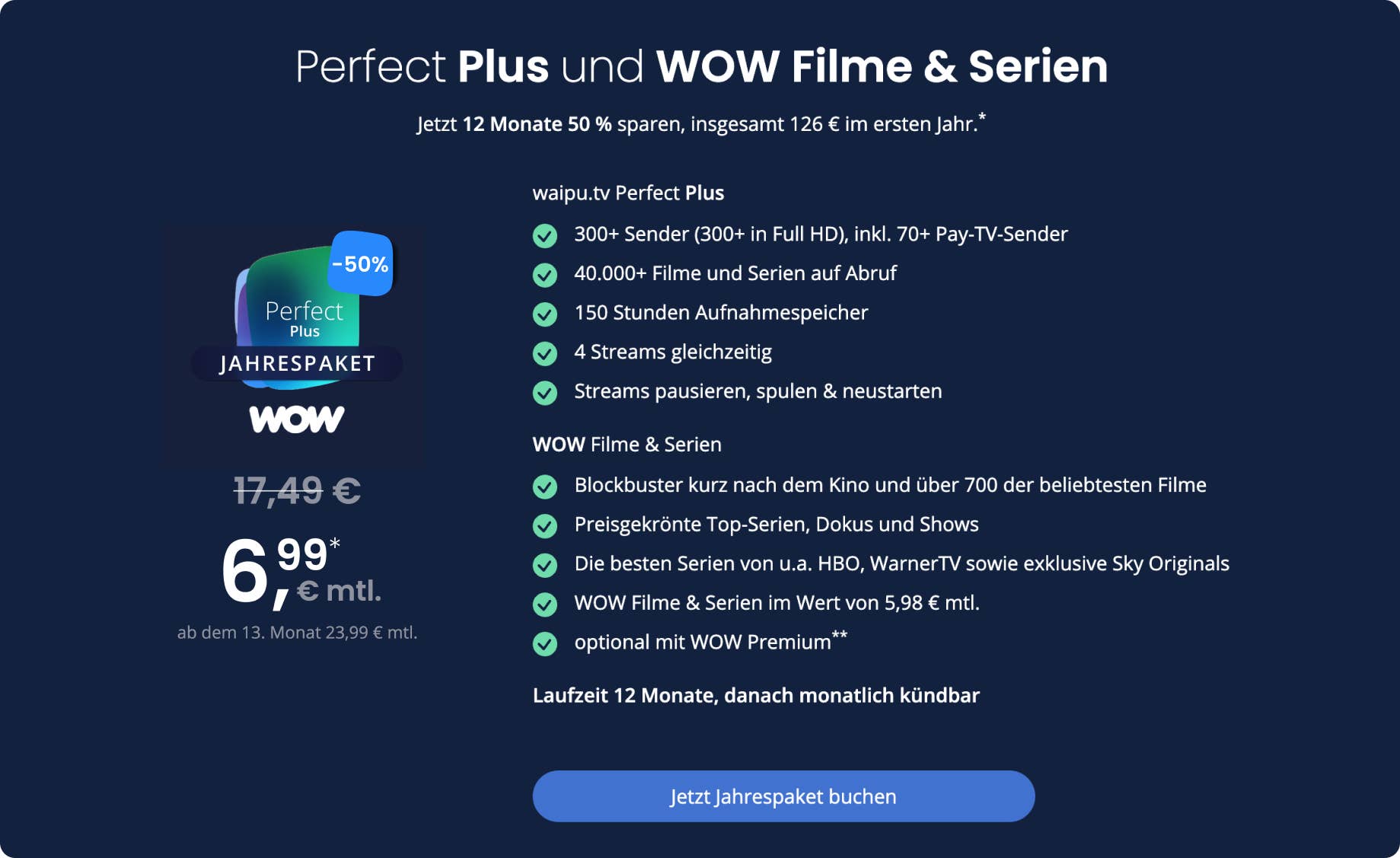 waipu Paket mit WOW für 7 Euro