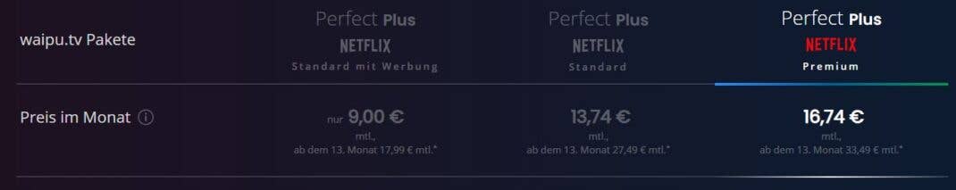 waipu.tv-Pakete mit Netflix samt 50 Prozent Rabatt Übersicht