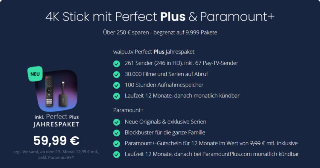 waipu.tv und Paramount+ Bundle