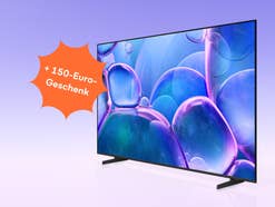 Ein Samsung-TV vor einem violetten Hintergrund.