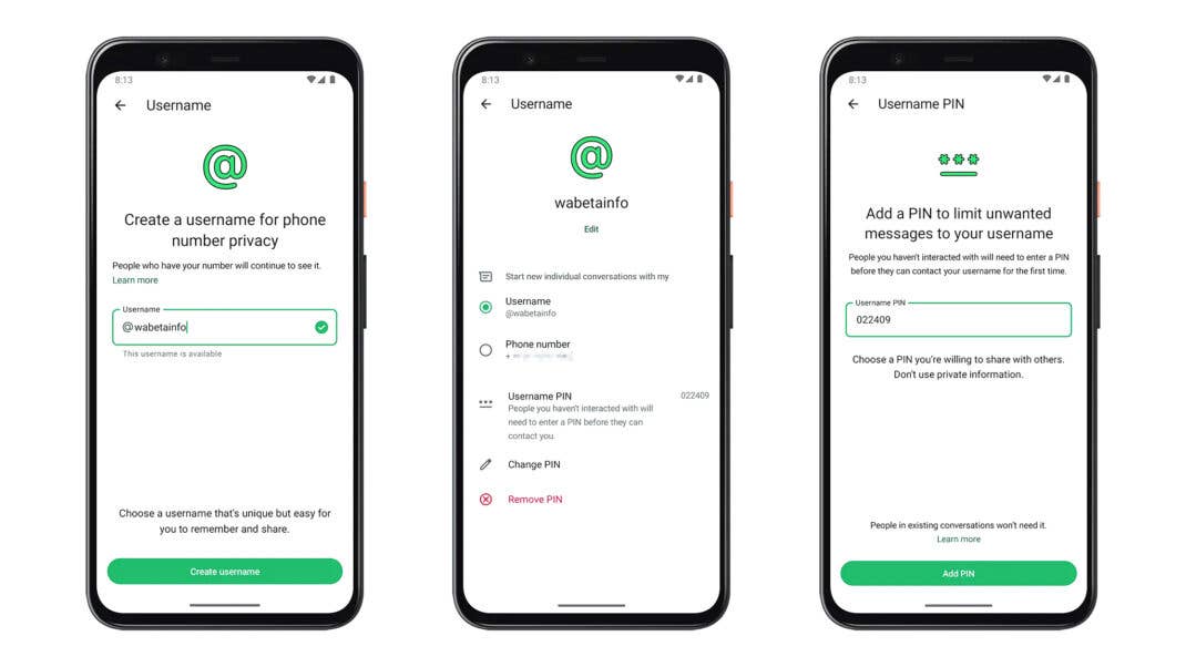 In den Einstellungen kannst du Nutzernamen und PIN-Code für neue Unterhaltungen angeben