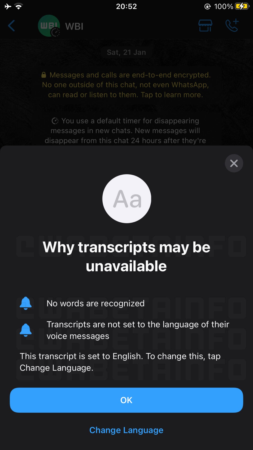 Screenshot aus der WhatsApp-Beta Version 23.3.0.73