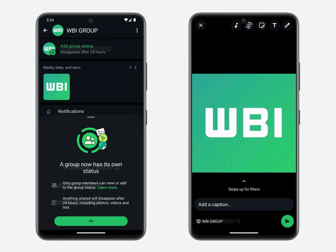 Gruppen-Chats in WhatsApp können Status-Updates enthalten