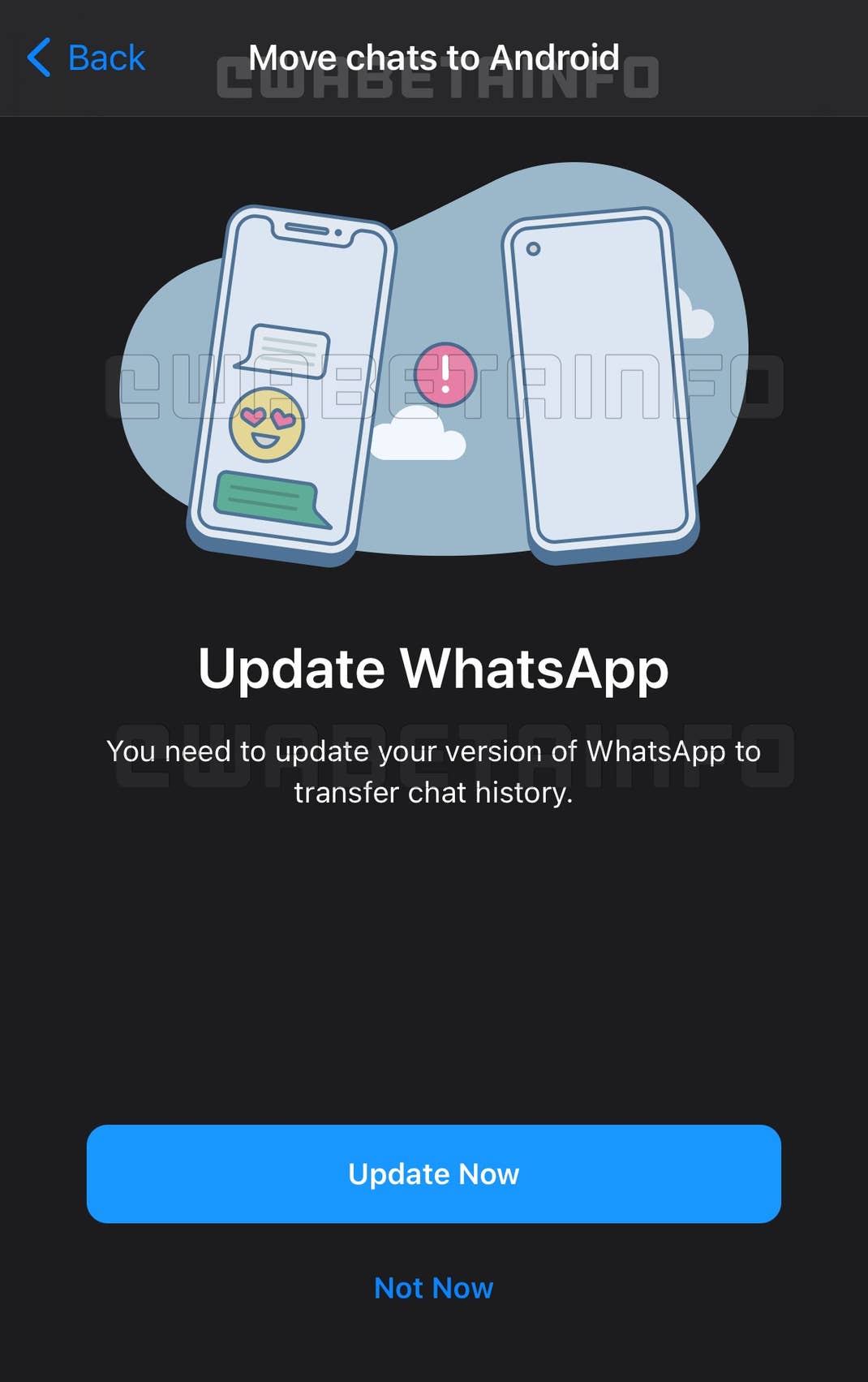 Screenshot der Chat-Migration in WhatsApp