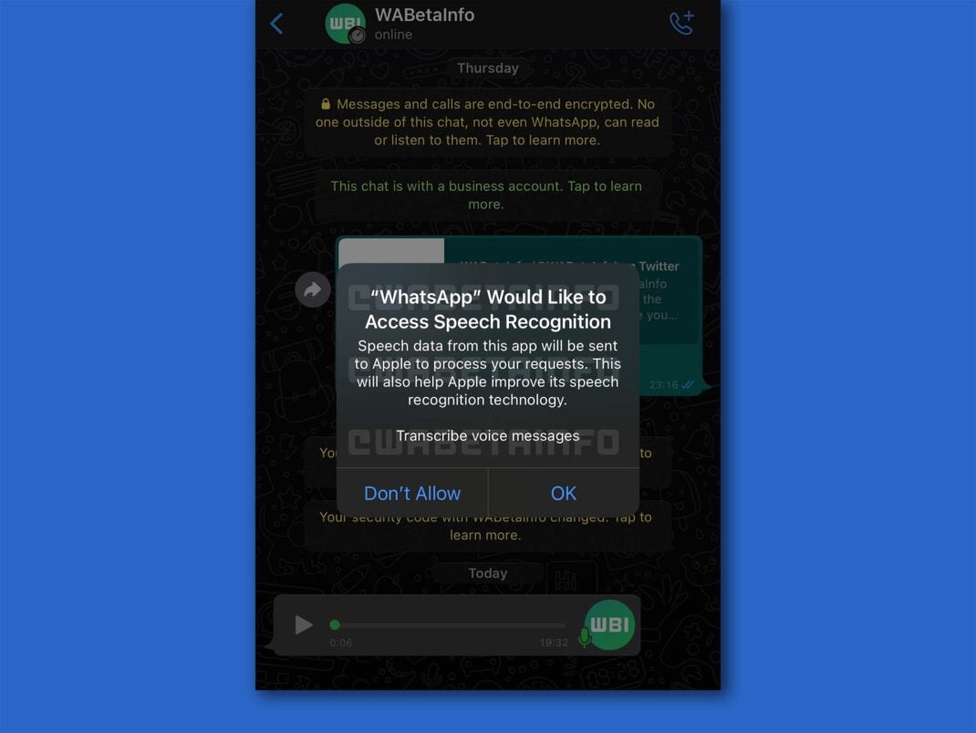 WhatsApp für iOS fragt um Erlaubnis zur Nutzung der Spracherkennung