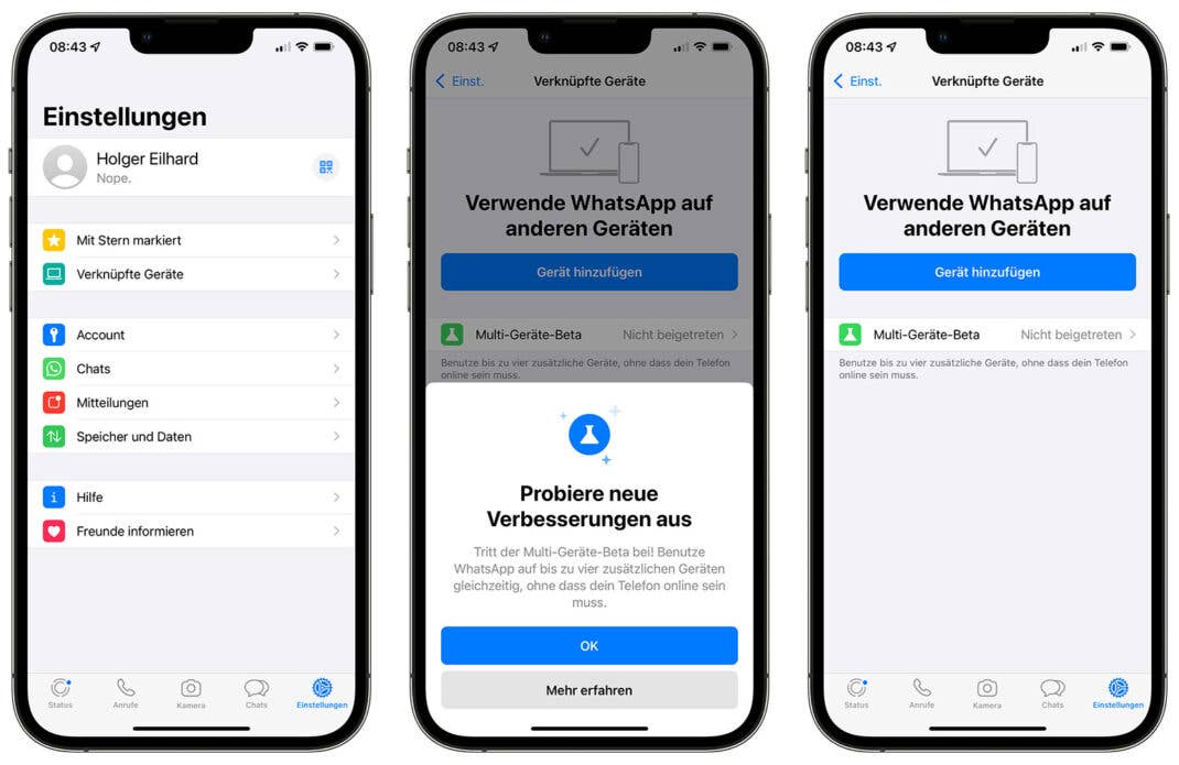 Einrichtung der Multi-Geräte-Beta in WhatsApp auf dem iPhone