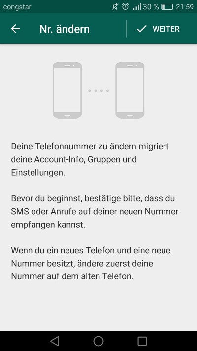 WhatsApp Nummer ändern