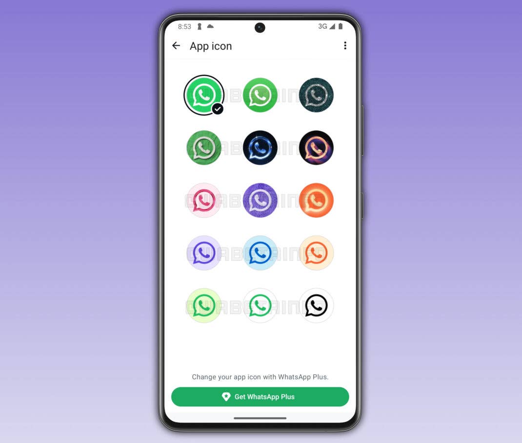 Auswahl an verschiedenen WhatsApp-Icons in WhatsApp Plus