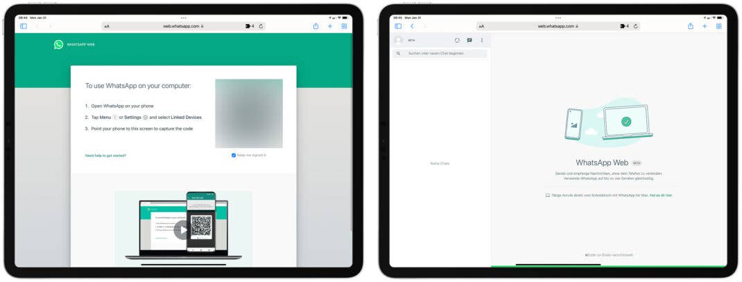 Einrichtung von WhatsApp-Web auf dem iPad