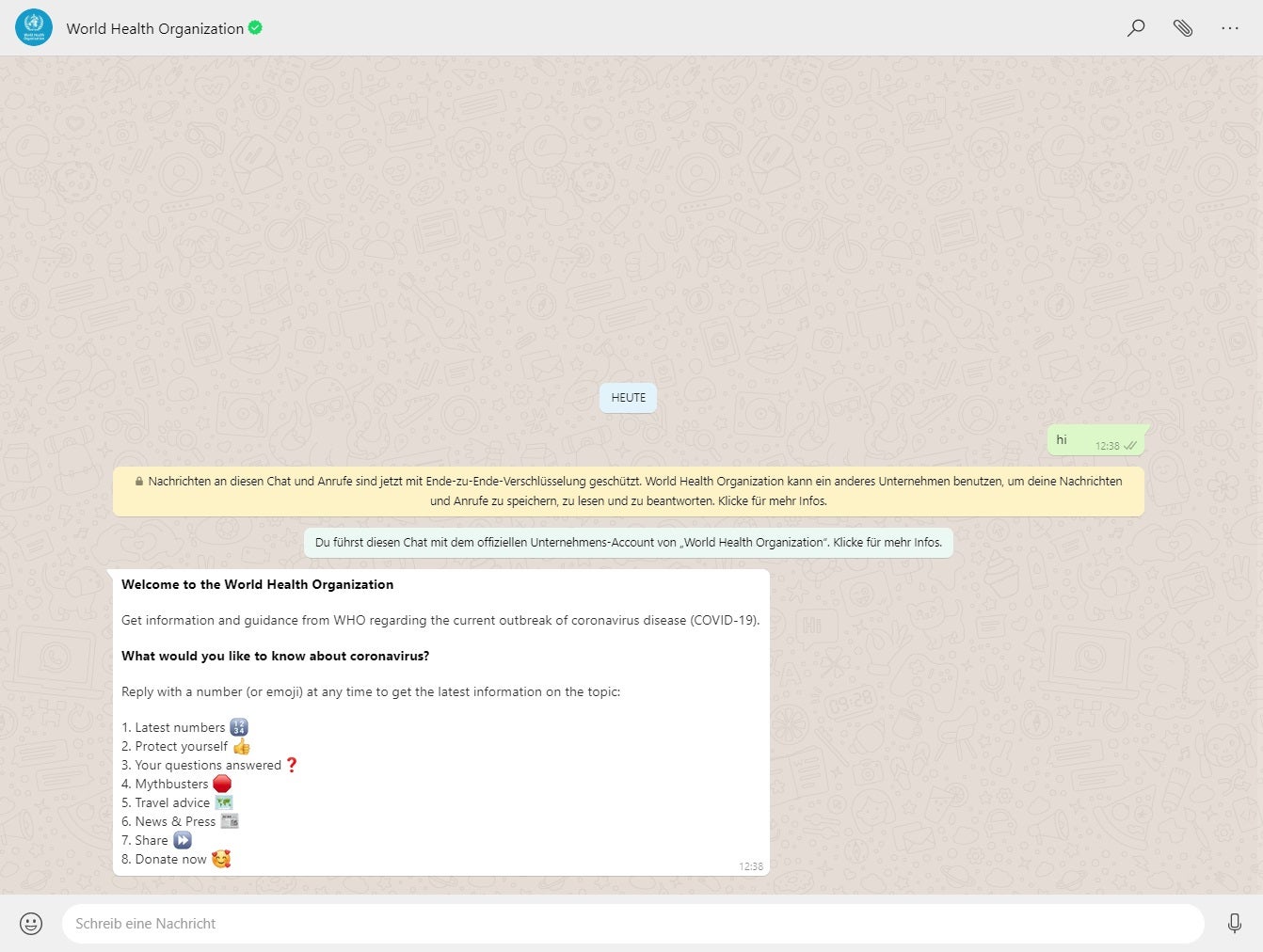 Corona: WHO Whatsapp Bot