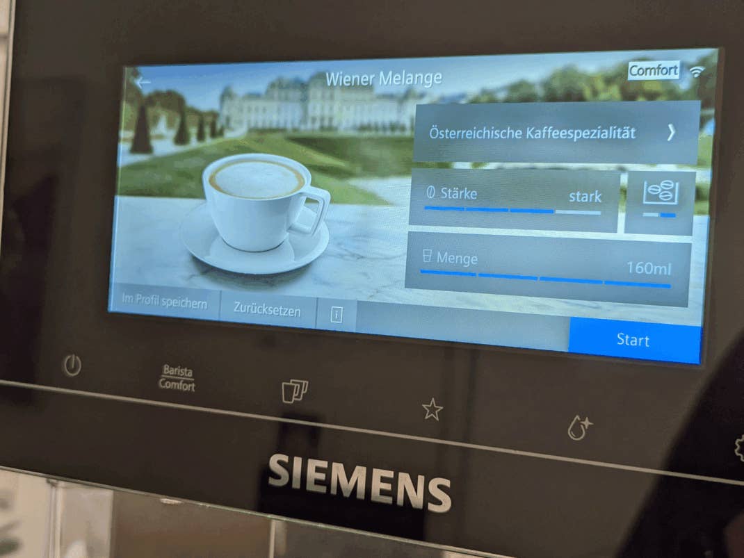 Display-Menü der Siemens EQ900 coffeeWorld.