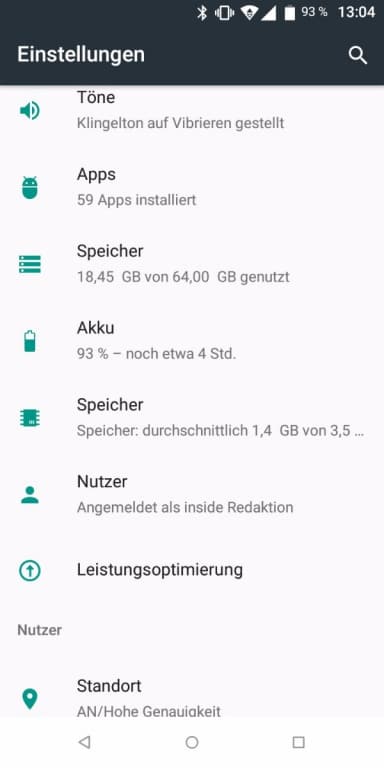 Wiko View Prime im Test: Das Menü