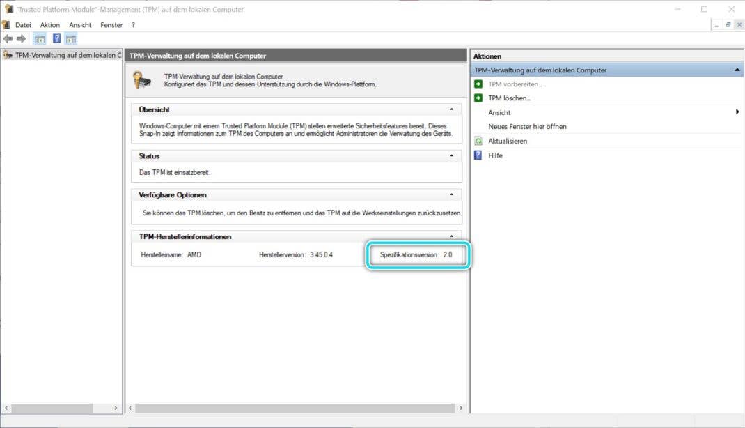 Wenn du dieses Feld angezeigt bekommst, ist TPM 2.0 aktiv