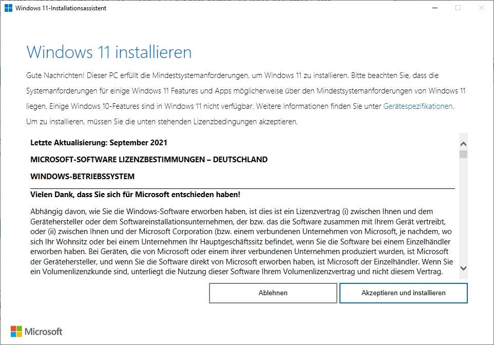 Der Installationsassistent von Windows 11
