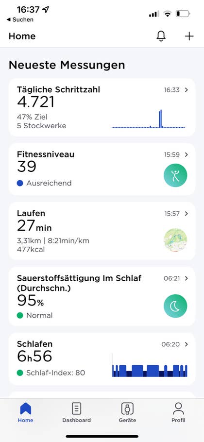 Screenshot aus der Withings Health Mate App