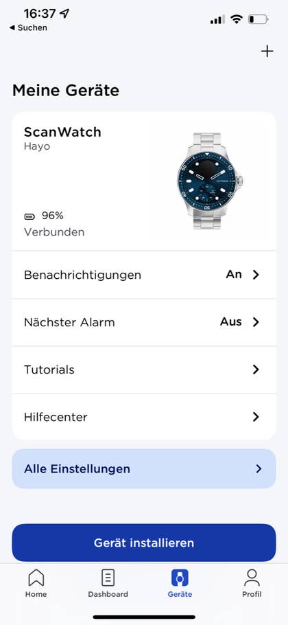 Screenshot aus der Withings Health Mate App