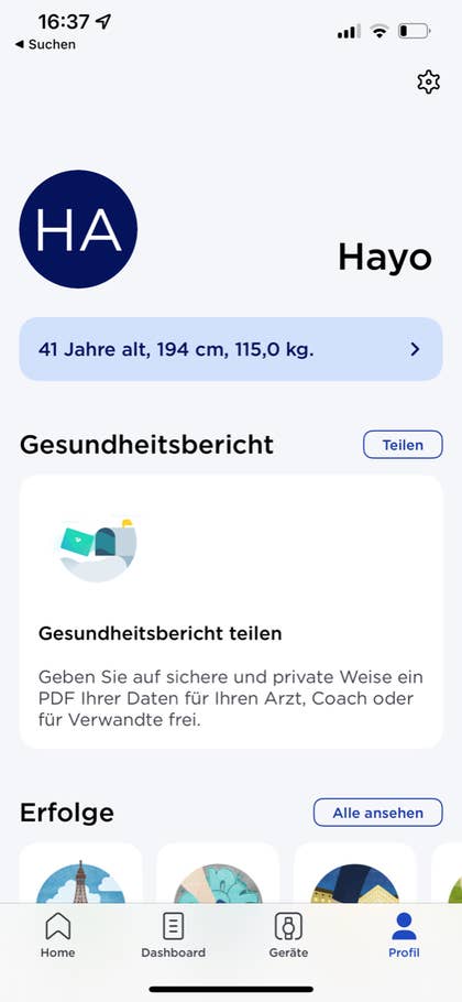 Screenshot aus der Withings Health Mate App